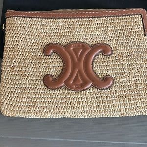 Celine Triomphe Raffia Clutch